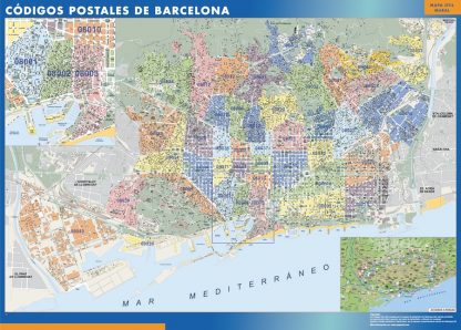Barcelona códigos postales gigante. Mapas grandes para Chile y América