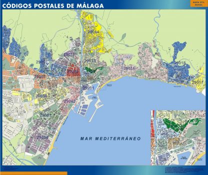 Malaga códigos postales gigante. Mapas grandes para Chile y América