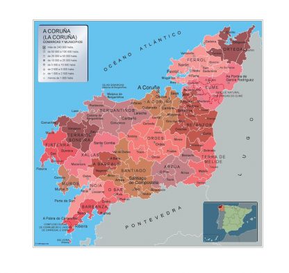Mapa A Coruna por municipios gigante. Mapas grandes para Chile y América
