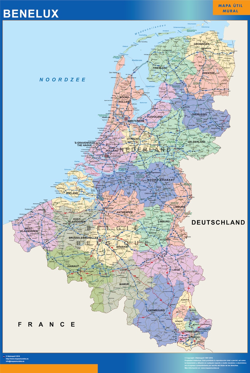 Mapa Benelux gigante. Mapas grandes para Chile y América