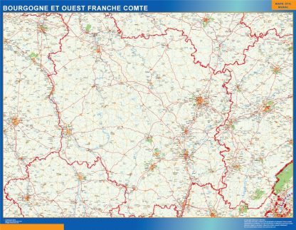 Mapa Bourgogne Franche Comte en Francia gigante. Mapas grandes para Chile y América