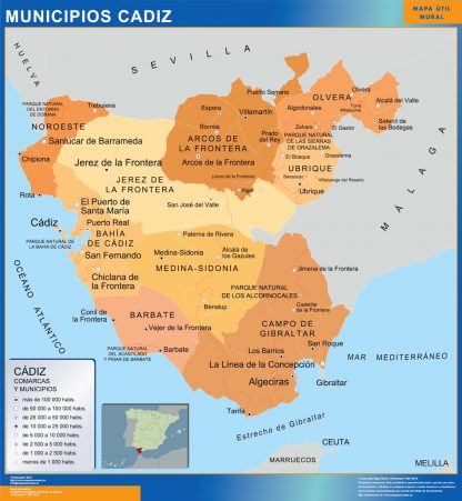 Mapa Cadiz por municipios gigante. Mapas grandes para Chile y América