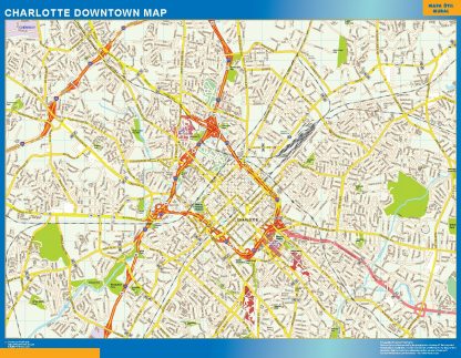 Mapa Charlotte downtown gigante. Mapas grandes para Chile y América