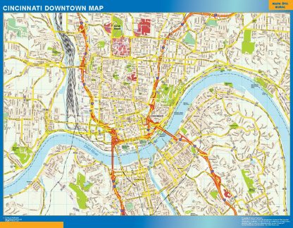 Mapa Cincinnati downtown gigante. Mapas grandes para Chile y América