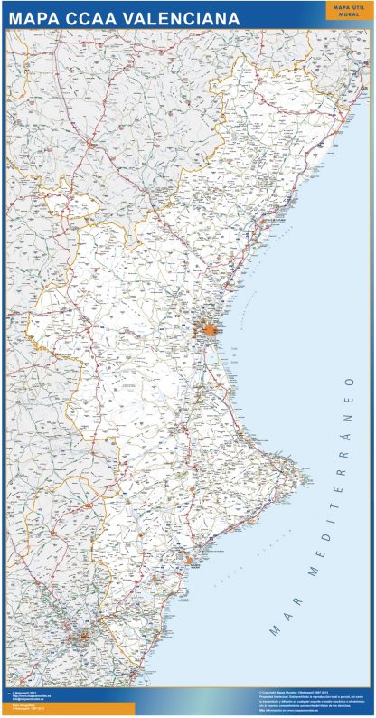 Mapa Comunitat Valenciana carreteras gigante. Mapas grandes para Chile y América