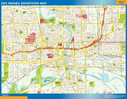 Mapa Des Moines downtown gigante. Mapas grandes para Chile y América