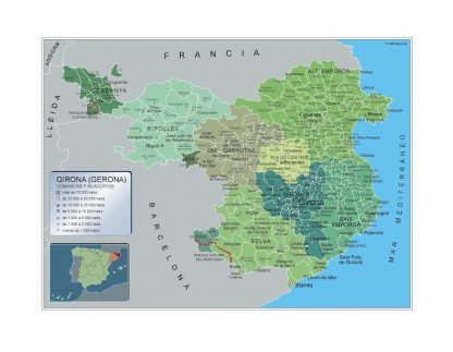 Mapa Girona por municipios gigante. Mapas grandes para Chile y América