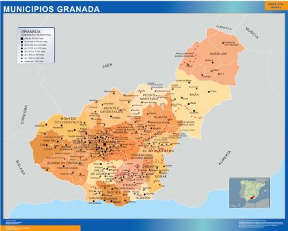 Mapa Granada por municipios gigante. Mapas grandes para Chile y América