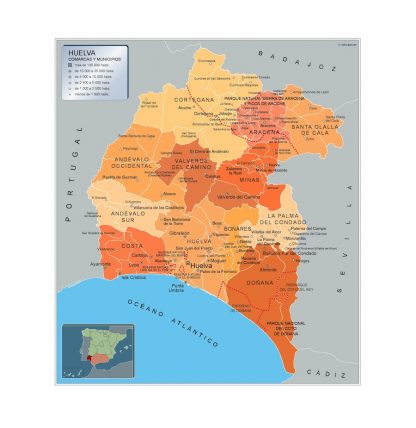 Mapa Huelva por municipios gigante. Mapas grandes para Chile y América