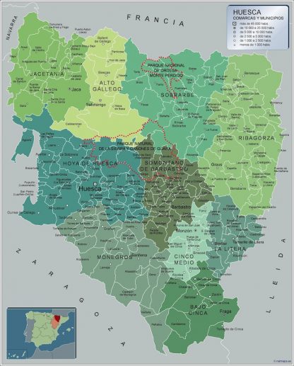Mapa Huesca por municipios gigante. Mapas grandes para Chile y América