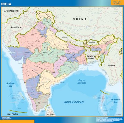 Mapa India gigante. Mapas grandes para Chile y América