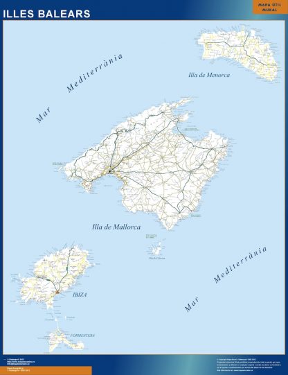 Mapa Islas Baleares carreteras gigante. Mapas grandes para Chile y América