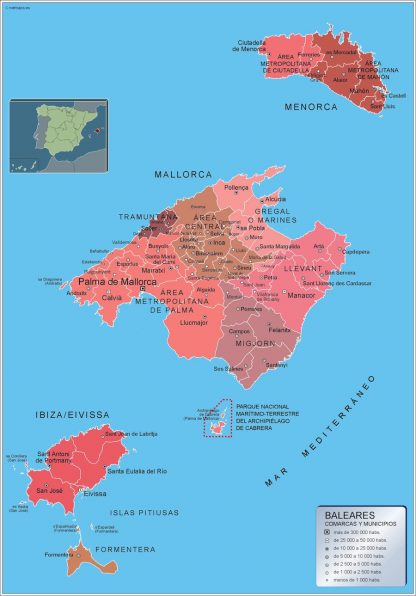 Mapa Islas Baleares por municipios gigante. Mapas grandes para Chile y América