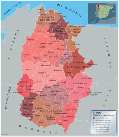 Mapa Lugo por municipios gigante. Mapas grandes para Chile y América