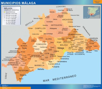 Mapa Malaga por municipios gigante. Mapas grandes para Chile y América