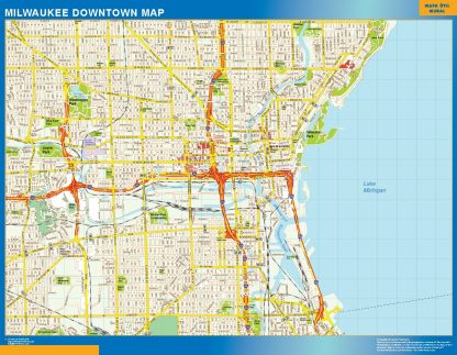 Mapa Milwaukee downtown gigante. Mapas grandes para Chile y América