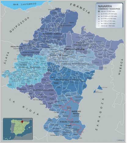 Mapa Navarra por municipios gigante. Mapas grandes para Chile y América