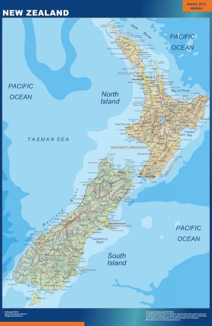Mapa Nueva Zelanda gigante. Mapas grandes para Chile y América