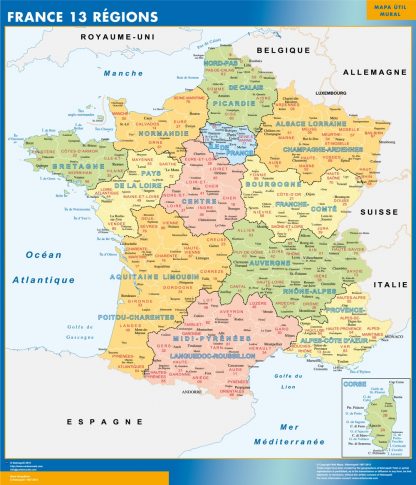 Mapa Nuevas Regiones Francia gigante. Mapas grandes para Chile y América