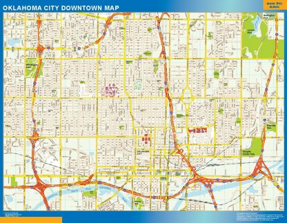 Mapa Oklahoma City downtown gigante. Mapas grandes para Chile y América