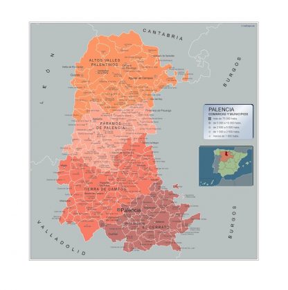 Mapa Palencia por municipios gigante. Mapas grandes para Chile y América