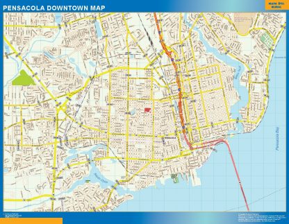 Mapa Pensacola downtown gigante. Mapas grandes para Chile y América