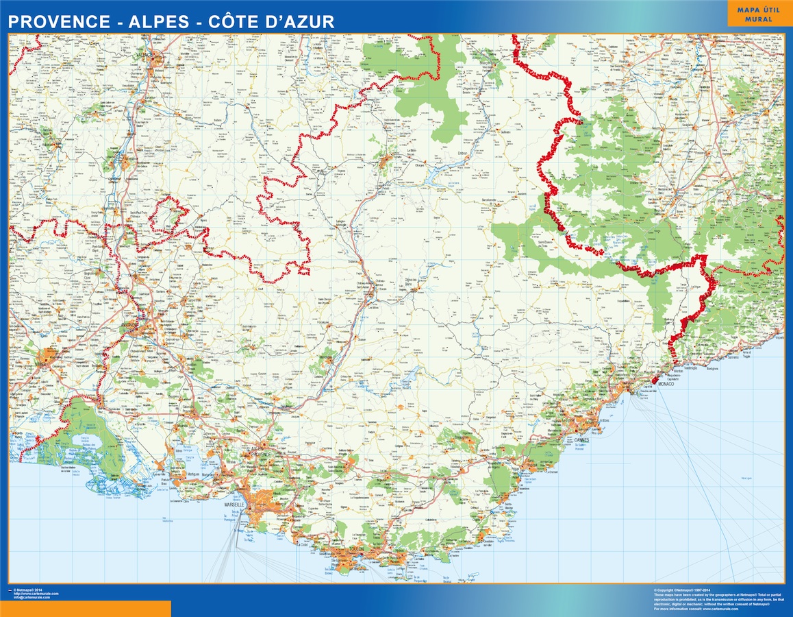 Mapa Provence Alpes Cote Azur en Francia gigante. Mapas grandes para Chile y América