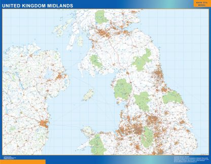 Mapa Reino Unido Midlands carreteras gigante. Mapas grandes para Chile y América