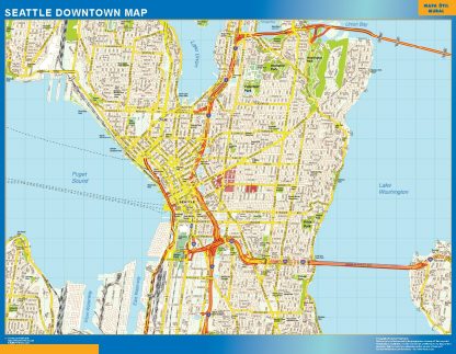 Mapa Seattle downtown gigante. Mapas grandes para Chile y América
