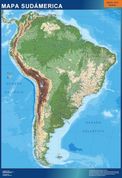 Mapa Sudamerica físico gigante. Mapas grandes para Chile y América