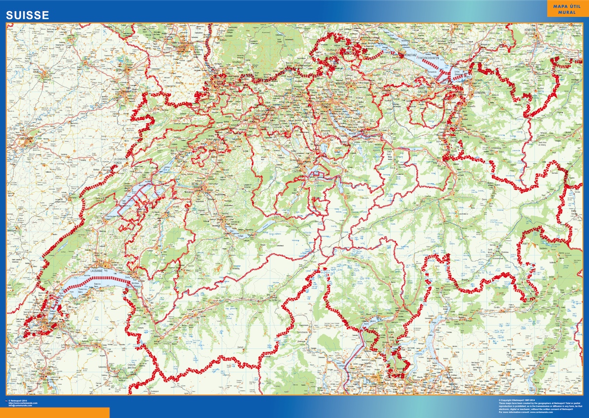 Mapa Suiza gigante. Mapas grandes para Chile y América