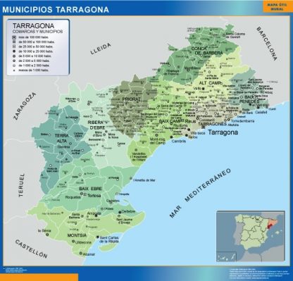 Mapa Tarragona por municipios gigante. Mapas grandes para Chile y América