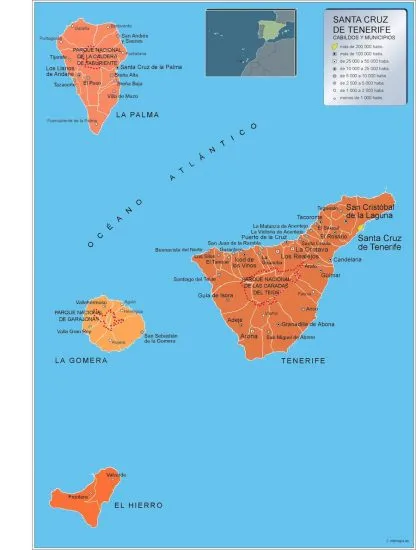 Mapa Tenerife por municipios gigante. Mapas grandes para Chile y América