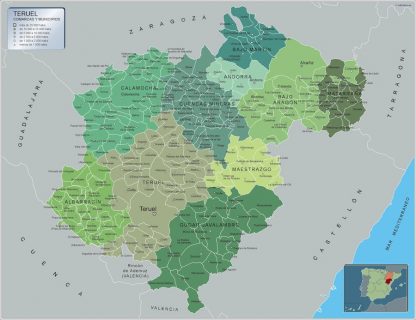 Mapa Teruel por municipios gigante. Mapas grandes para Chile y América