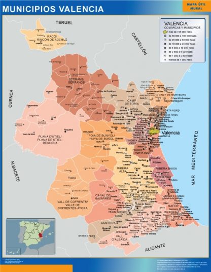 Mapa Valencia por municipios gigante. Mapas grandes para Chile y América