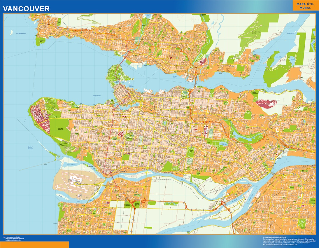 Mapa Vancouver en Canada gigante. Mapas grandes para Chile y América