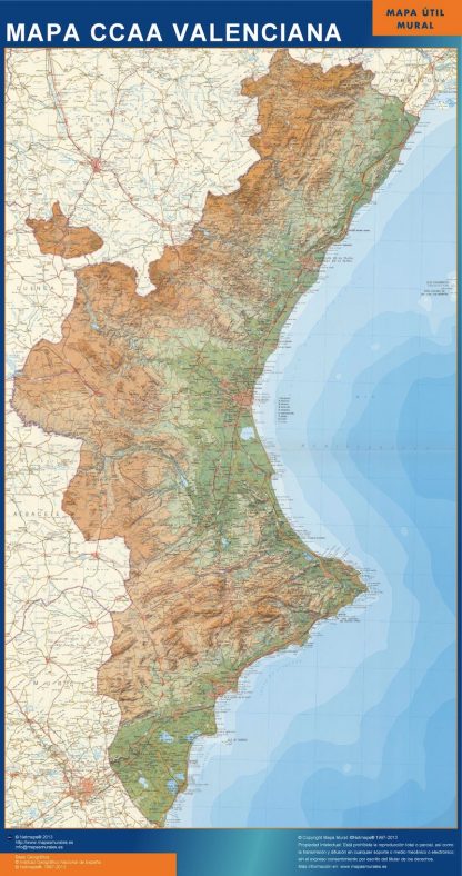 Mapa de Comunidad Valenciana relieve gigante. Mapas grandes para Chile y América