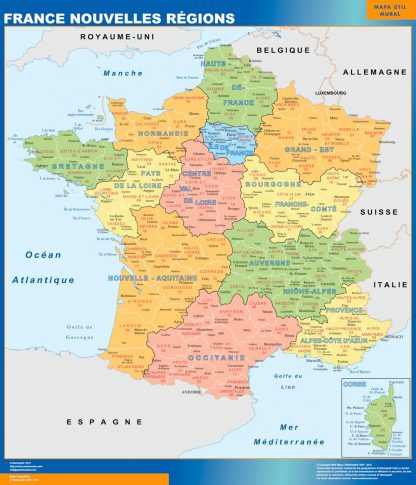Mapa de Francia con las nuevas regiones gigante. Mapas grandes para Chile y América