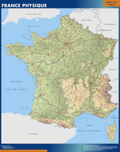 Mapa de Francia físico gigante. Mapas grandes para Chile y América