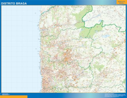 Mapa distrito Braga gigante. Mapas grandes para Chile y América