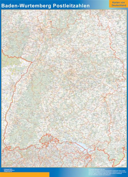 Mapa región Baden-Wurtemberg codigos postales gigante. Mapas grandes para Chile y América