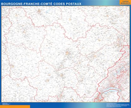 Mapa región Bourgogne Franche Comte postal gigante. Mapas grandes para Chile y América