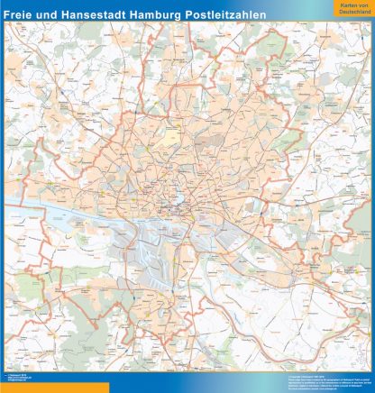 Mapa región Hamburgo codigos postales gigante. Mapas grandes para Chile y América