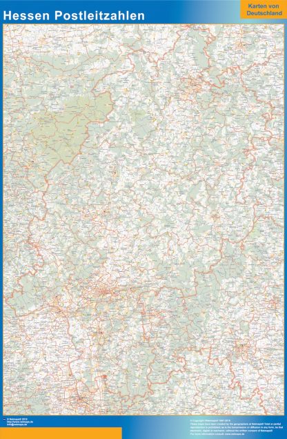 Mapa región Hessen codigos postales gigante. Mapas grandes para Chile y América