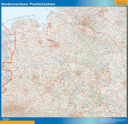 Mapa región Niedersachsen codigos postales gigante. Mapas grandes para Chile y América