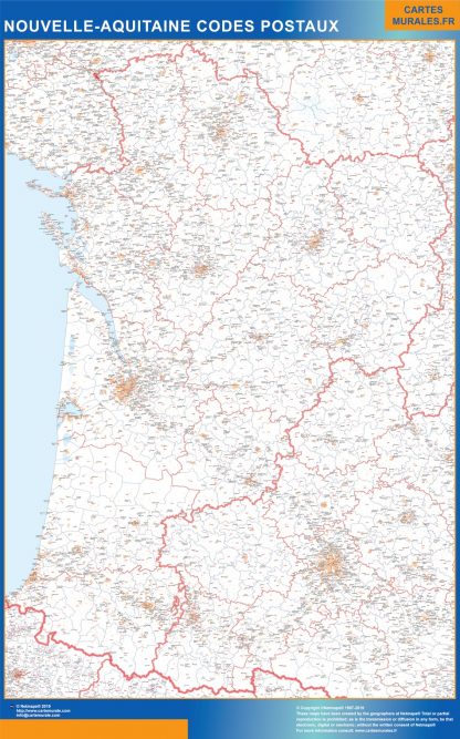 Mapa región Nouvelle Aquitaine postal gigante. Mapas grandes para Chile y América