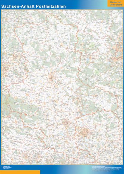 Mapa región Sachsen-Anhalt codigos postales gigante. Mapas grandes para Chile y América