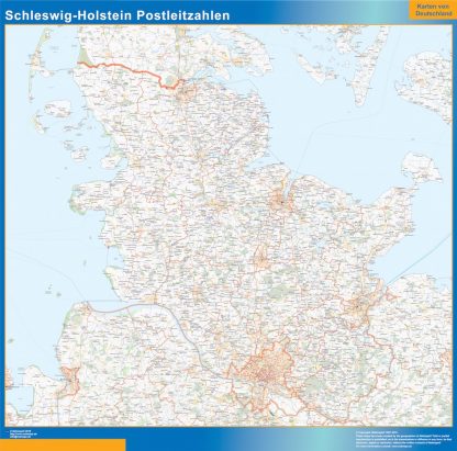 Mapa región Schleswig-Holstein codigos postales gigante. Mapas grandes para Chile y América
