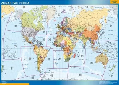 Mapamundi Fao Areas Pesca gigante. Mapas grandes para Chile y América