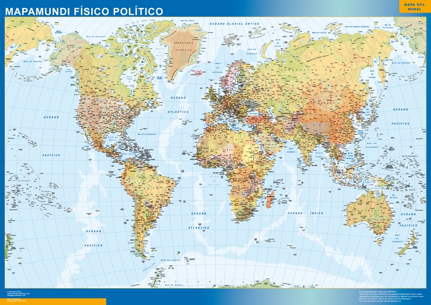 Mapamundi Fisico Politico gigante. Mapas grandes para Chile y América